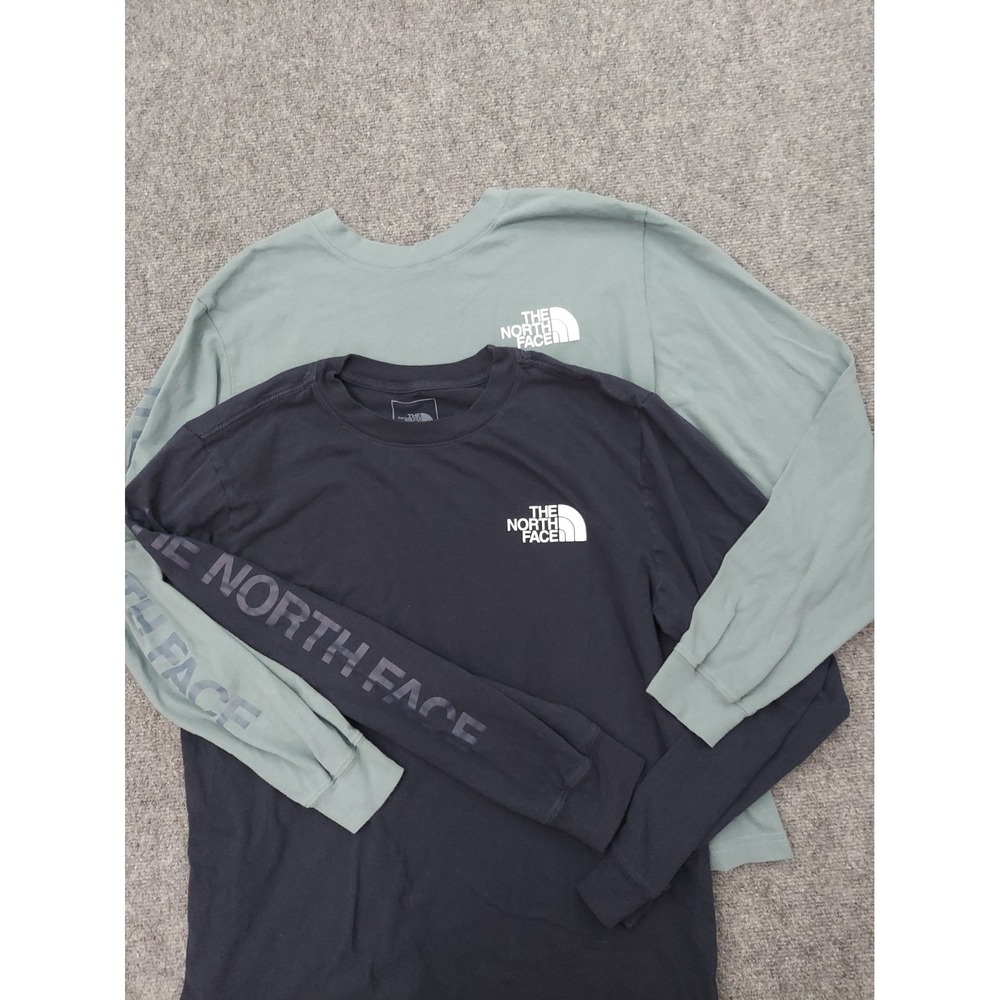 Lot 2 The North Face Shirt Mens Large Blue Logo Long Sleeve Graphic Tee Spellout